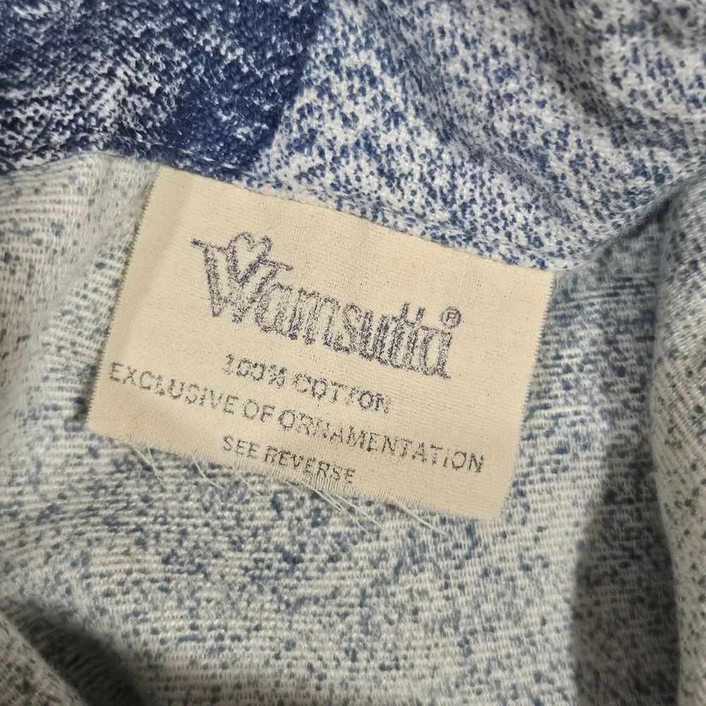 Vintage Wamsutta Chambray Denim Patchwork Drawstring Pillowcase 100% Cotton USA‎